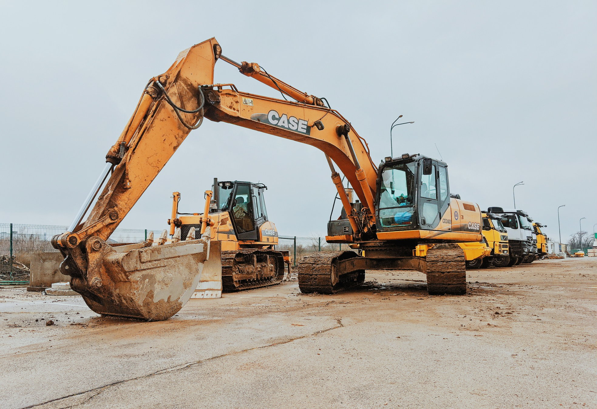 Excavator on street in industrial district